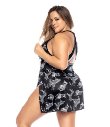 Nuisette grande taille imprimé zèbre, fendue sur les côtés - MAL7522XFIBK